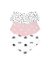 Baberos Bandana - Set de 3 Piezas Niña (Estrellitas Vino + Triangulitos Negros + Ojitos)